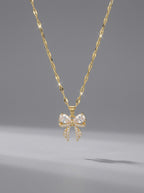 Enchanted Bow Pendant | Diamond Studded | Adjustable Gold Chain