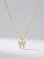 Enchanted Bow Pendant | Diamond Studded | Adjustable Gold Chain