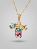 Wanderlust Travel Pendant | Colored Diamond Studded | Adjustable Chain