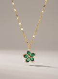 The Emerald Bloom Pendant | Diamond Studded | Adjustable Chain