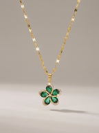 The Emerald Bloom Pendant | Diamond Studded | Adjustable Chain