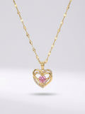 Blush Heartstone Pendant | Diamond Studded | Adjustable Gold Chain