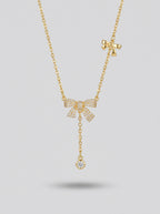 The Belle Bow Pendant | Diamond Studded | Adjustable Chain