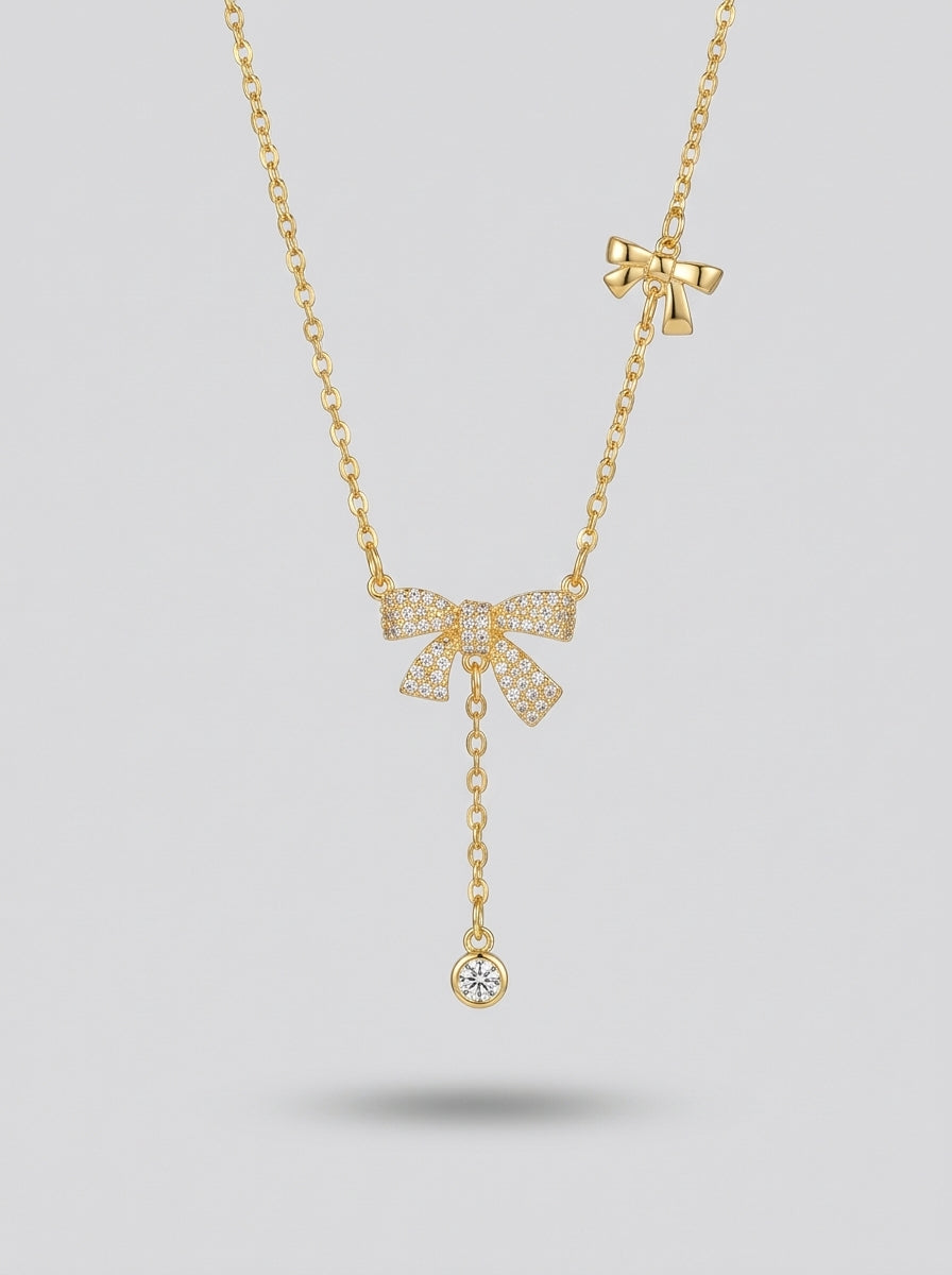 The Belle Bow Pendant | Diamond Studded | Adjustable Chain