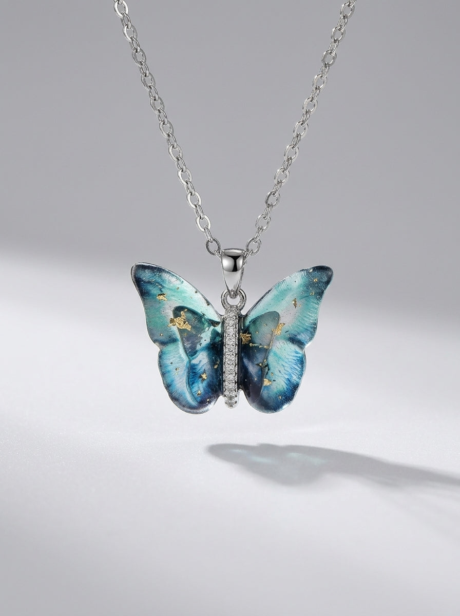 Silver Butterfly Pendant | Colored Stones | Silver Plated