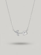 Sleek Lotus Pendant | Diamond Studded | Silver Plated