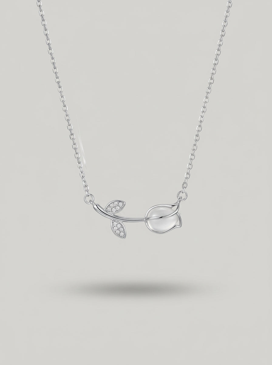 Sleek Lotus Pendant | Diamond Studded | Silver Plated