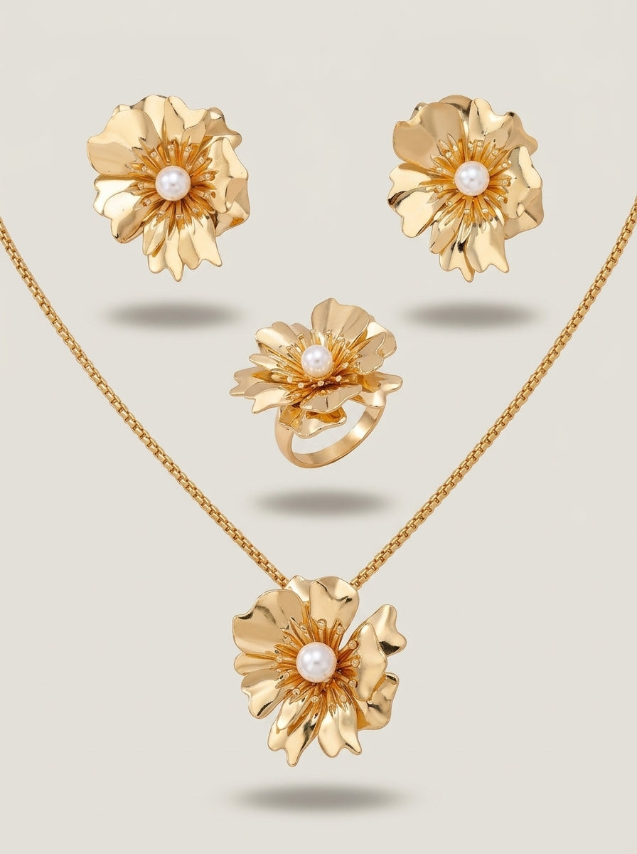 Blooming Beauty Complete Set | Earrings, Ring & Pendant | Gold Plated