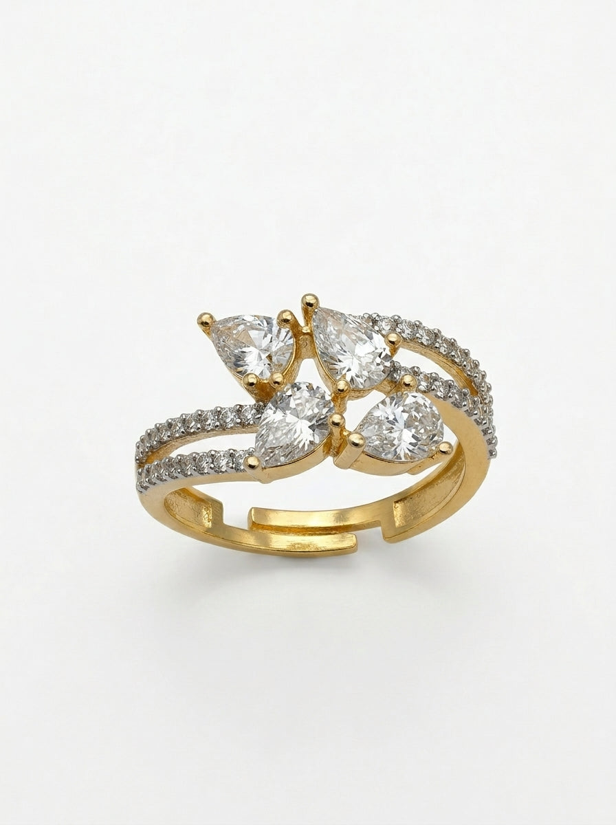 Radiance Square Ring | Diamond Studded | Adjustable Gold Plated