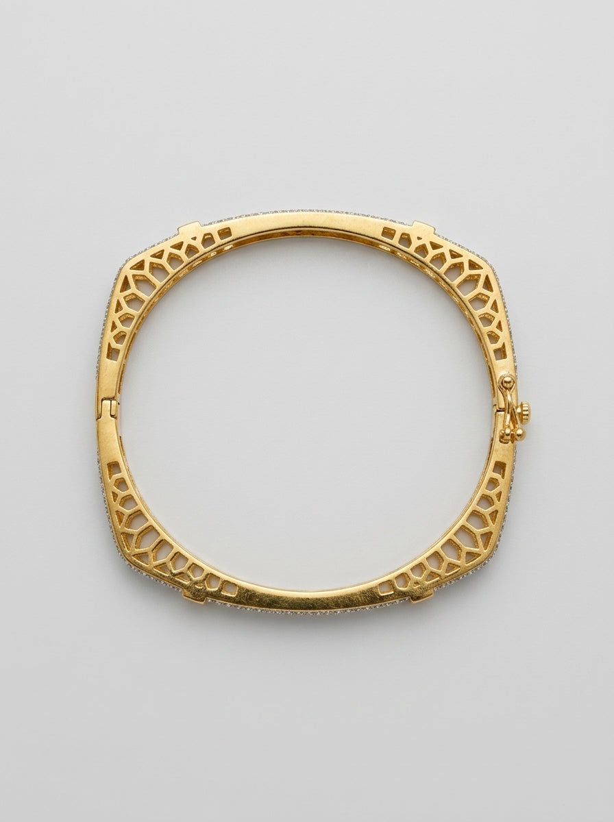 Opulent Diamond Bangle | Wide Profile | Gold Plated
