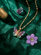 Radiant Butterfly Pendant Necklace | Colored Stone Studded | Adjustable Chain