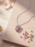 Crown of Hearts Pendant | Pink Stone Accent | Anti-Tarnish Gold Plated
