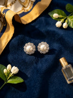 Celestial Pearl Drop Earrings | Diamond & Pearl Studded | Gold Plated