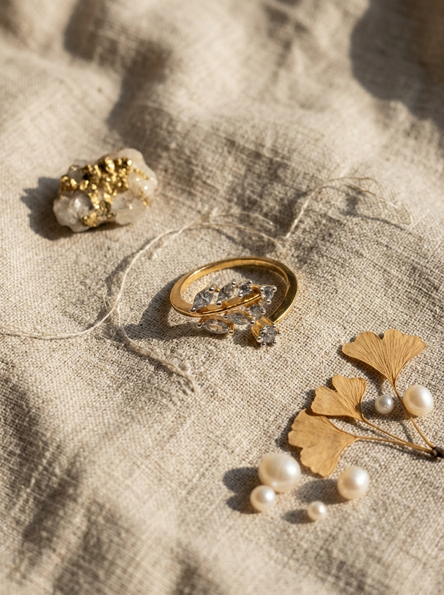 Classic Sparkle Ring | Diamond Studded | Adjustable Gold Plated