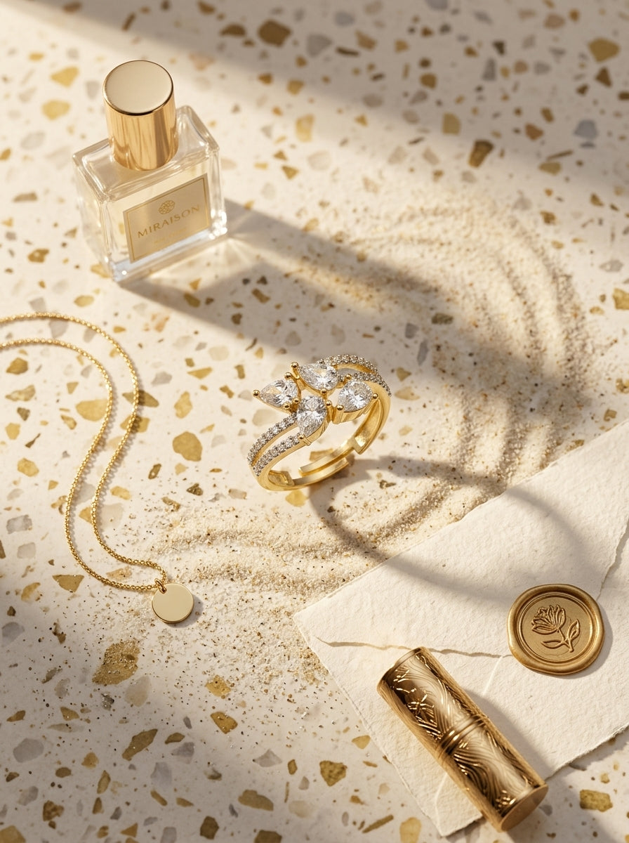 Radiance Square Ring | Diamond Studded | Adjustable Gold Plated