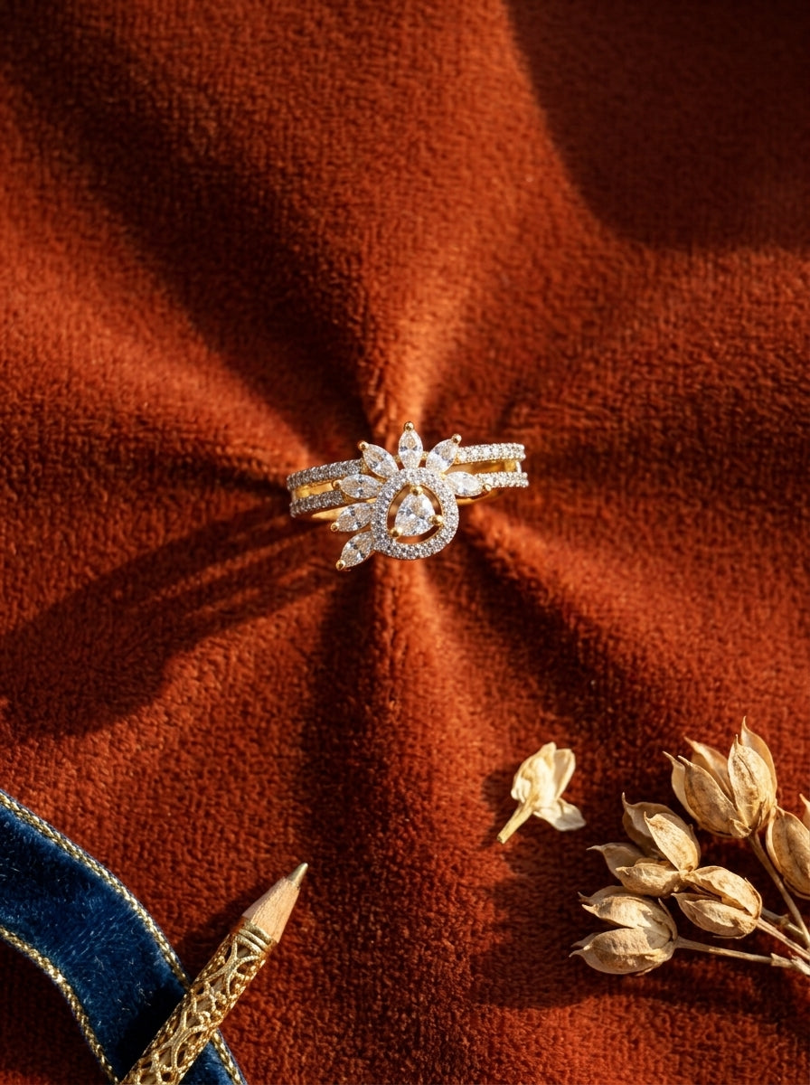 Refined Elegance Ring | Diamond Studded | Adjustable Gold Plated