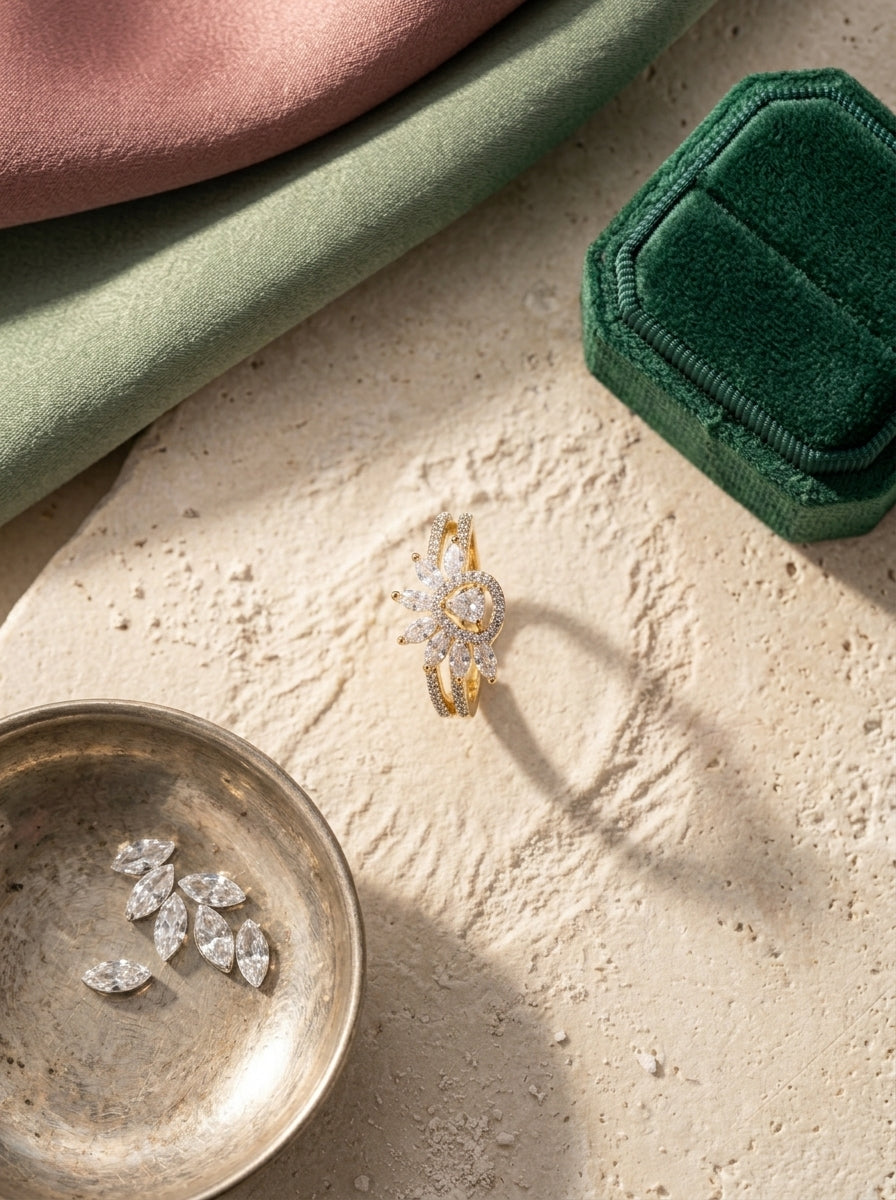 Refined Elegance Ring | Diamond Studded | Adjustable Gold Plated