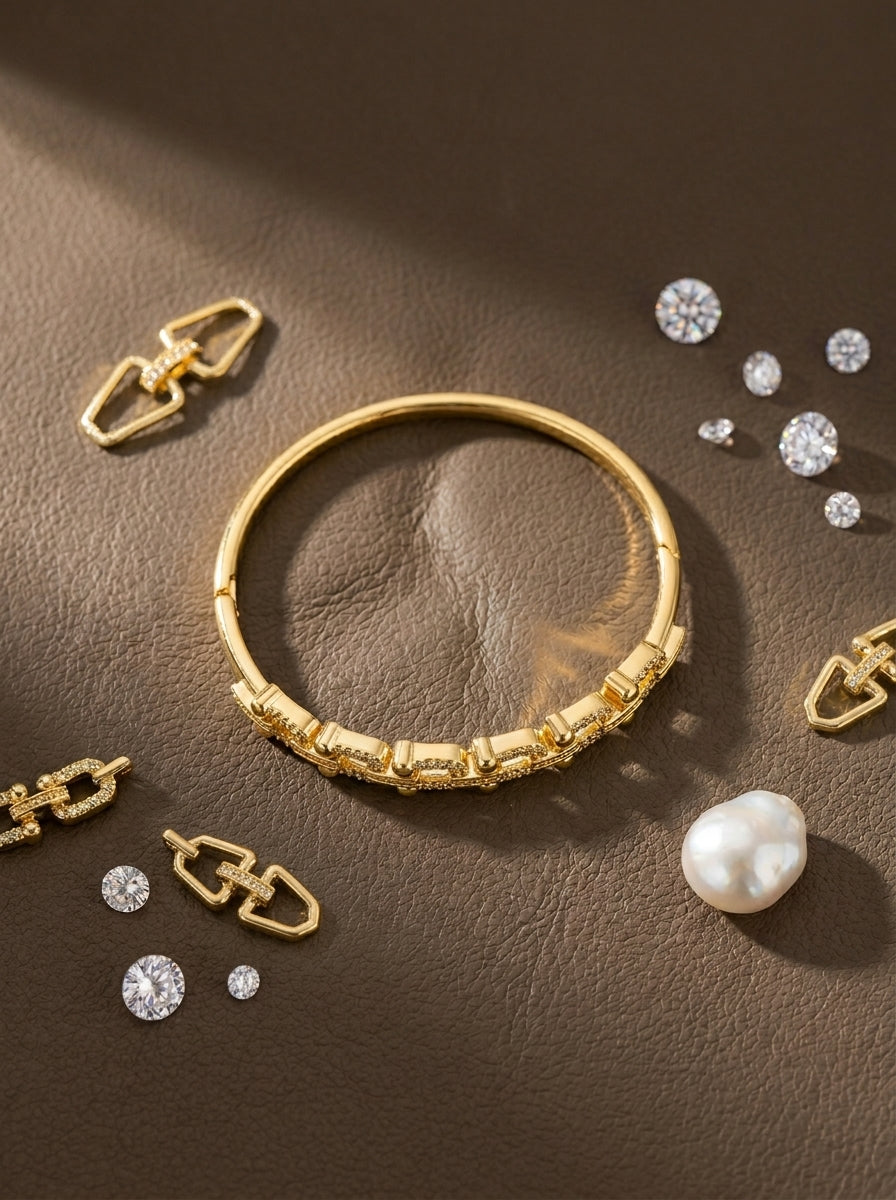 Regal Diamond Bangle | Gold Plated | Elegant Opening Design