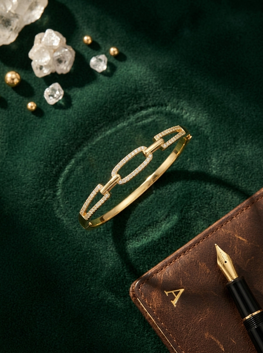 Opulent Diamond Bangle | Gold Plated | Statement Piece