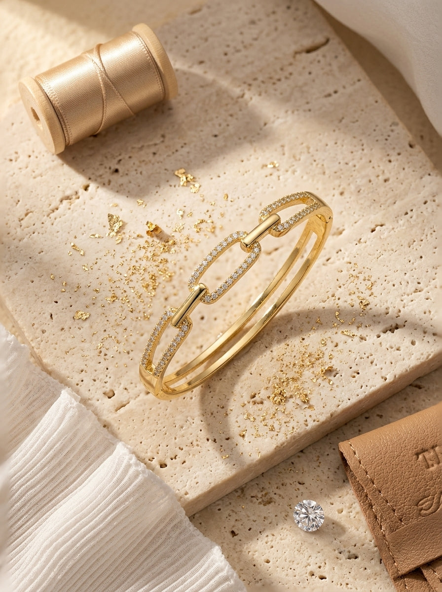 Opulent Diamond Bangle | Gold Plated | Statement Piece