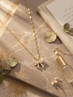 Enchanted Bow Pendant | Diamond Studded | Adjustable Gold Chain