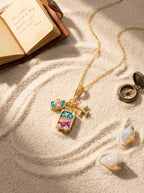 Wanderlust Travel Pendant | Colored Diamond Studded | Adjustable Chain