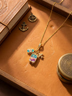 Wanderlust Travel Pendant | Colored Diamond Studded | Adjustable Chain
