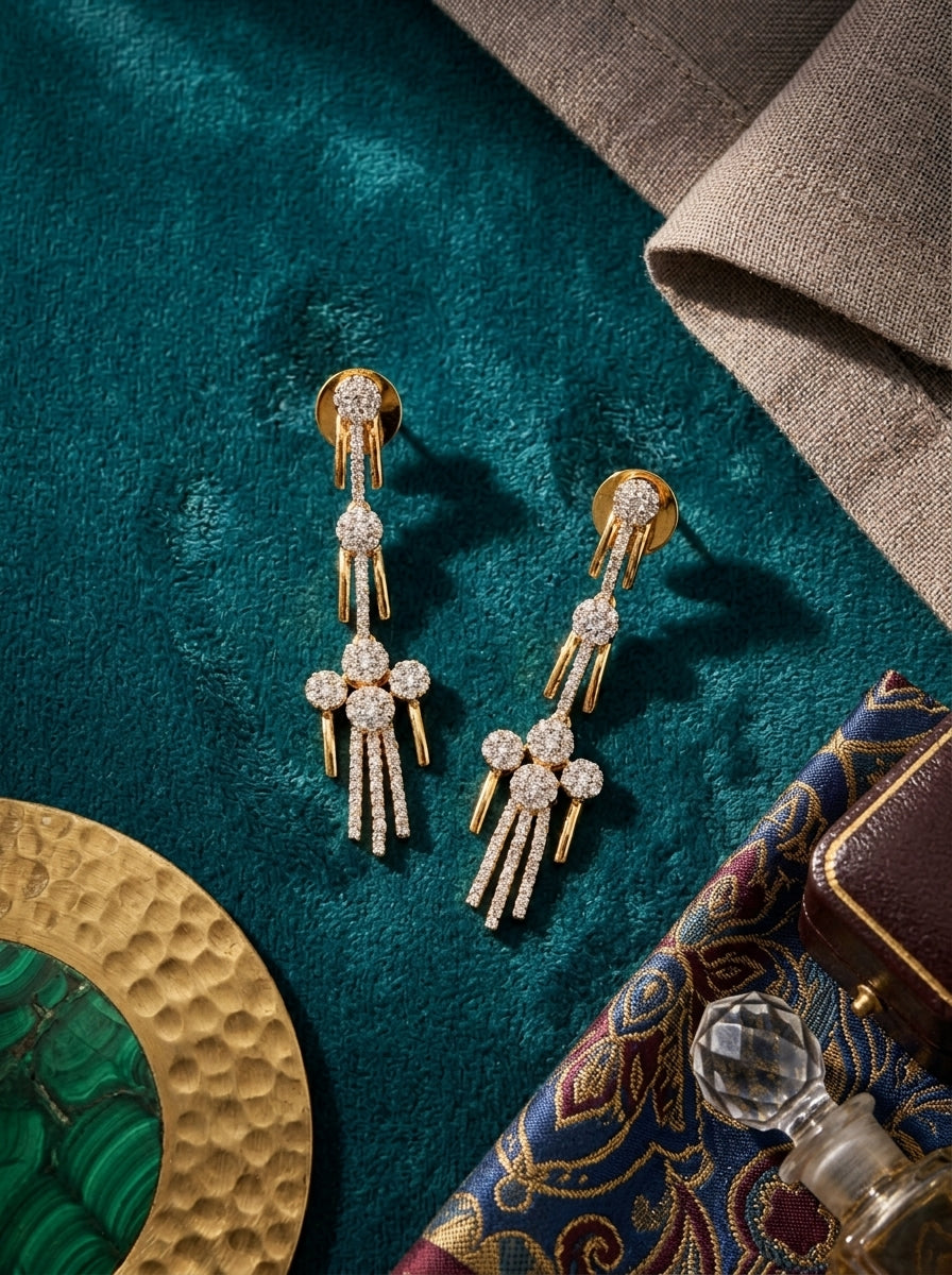 Cascade Elegance Earrings | Diamond Studded | Gold Plated Danglers
