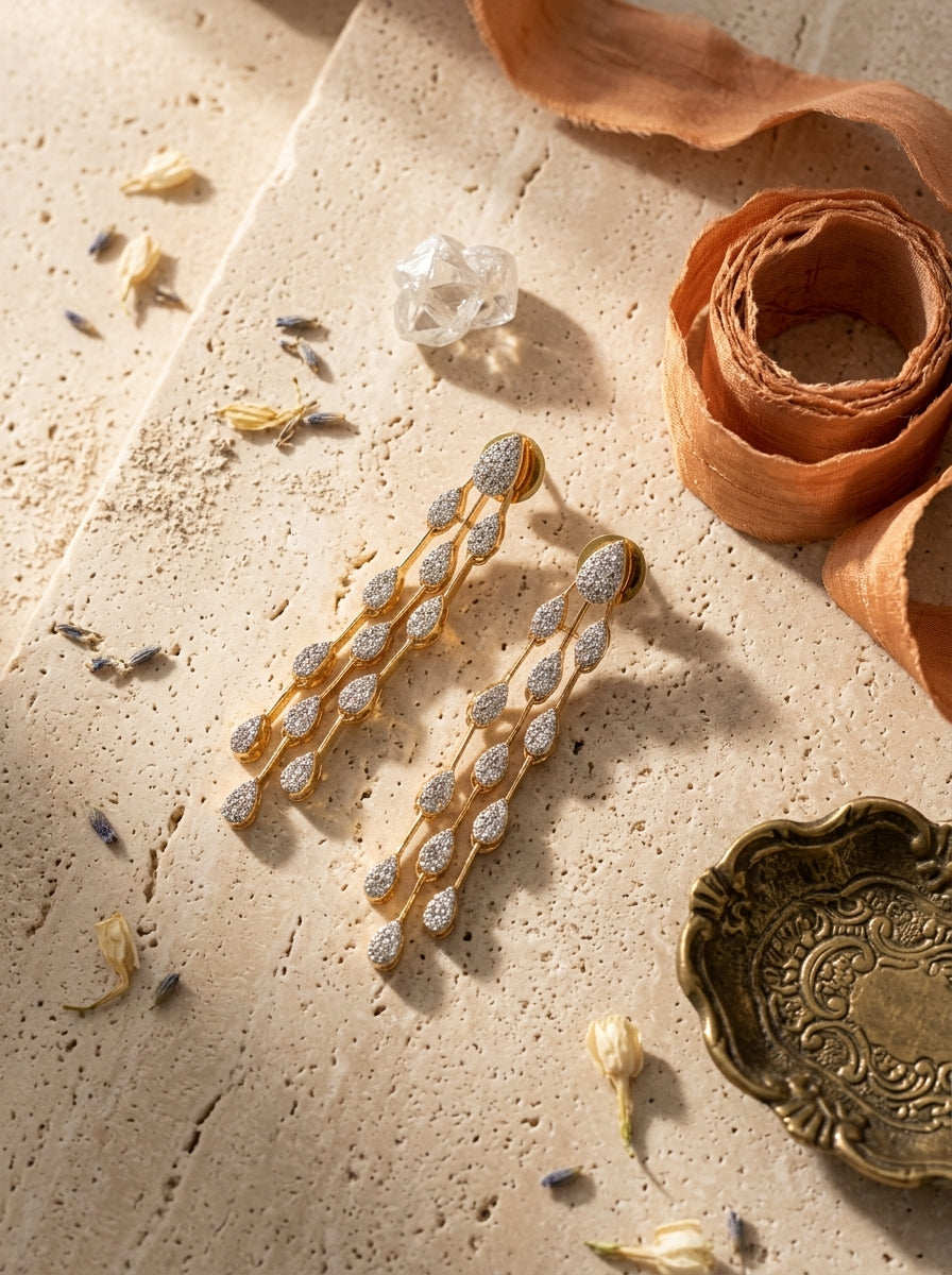 Majestic Linear Earrings | Diamond Studded | Gold Plated Drops