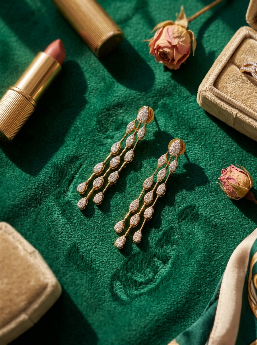 Majestic Linear Earrings | Diamond Studded | Gold Plated Drops