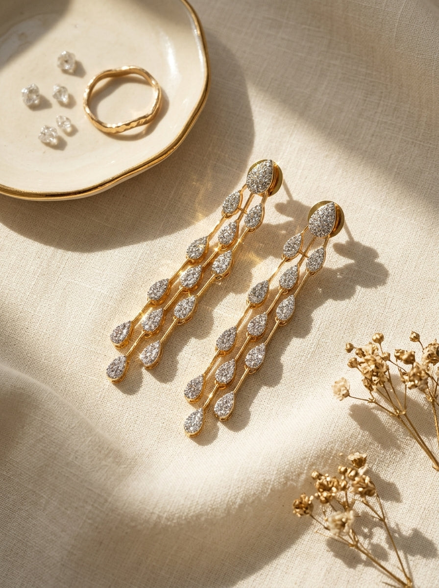 Majestic Linear Earrings | Diamond Studded | Gold Plated Drops