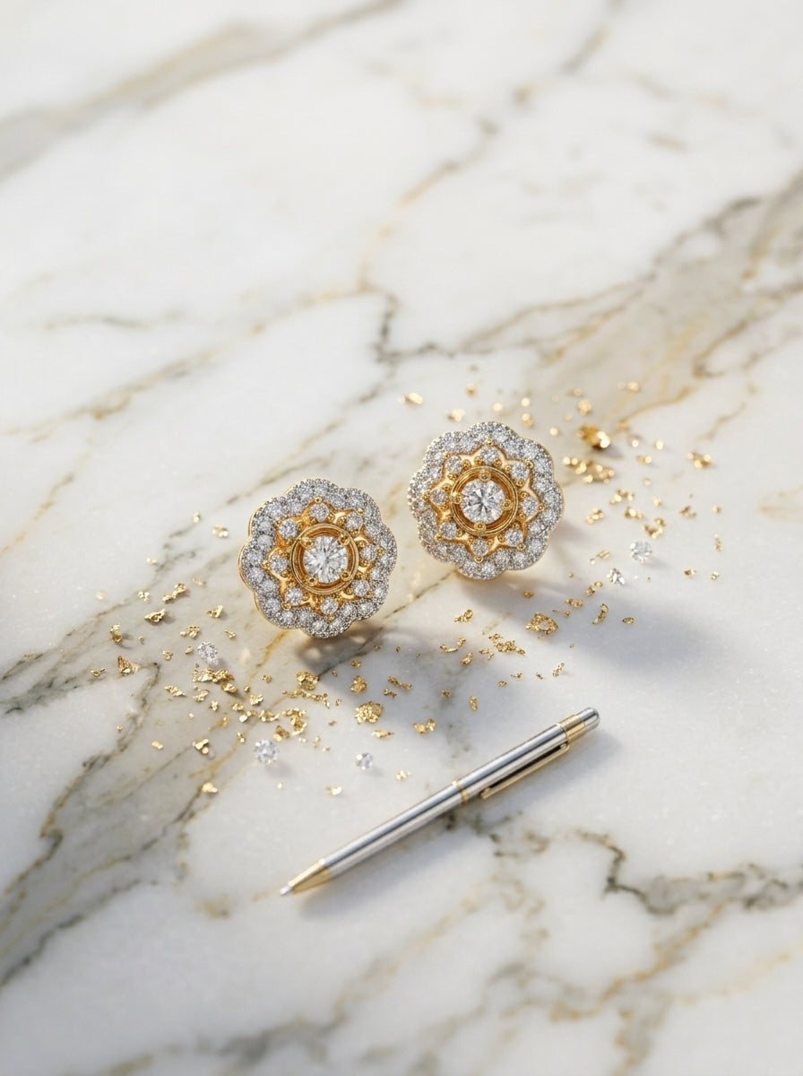 Classic Radiance Studs | Diamond Studded | Gold Plated