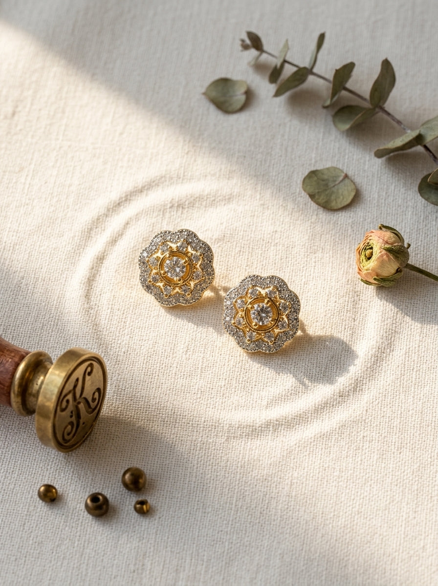 Classic Radiance Studs | Diamond Studded | Gold Plated