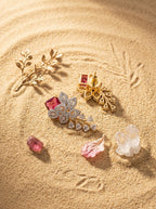 Blush Romance Studs | Pink Stone & Diamond | Gold Plated