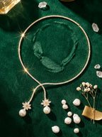 Pearl Halo Necklace | Diamond Studded | Gold Plated