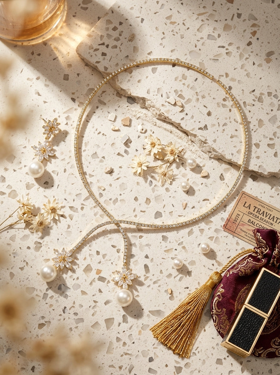 Pearl Halo Necklace | Diamond Studded | Gold Plated