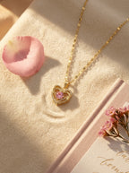 Blush Heartstone Pendant | Diamond Studded | Adjustable Gold Chain