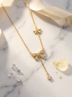 The Belle Bow Pendant | Diamond Studded | Adjustable Chain
