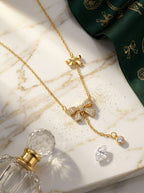 The Belle Bow Pendant | Diamond Studded | Adjustable Chain