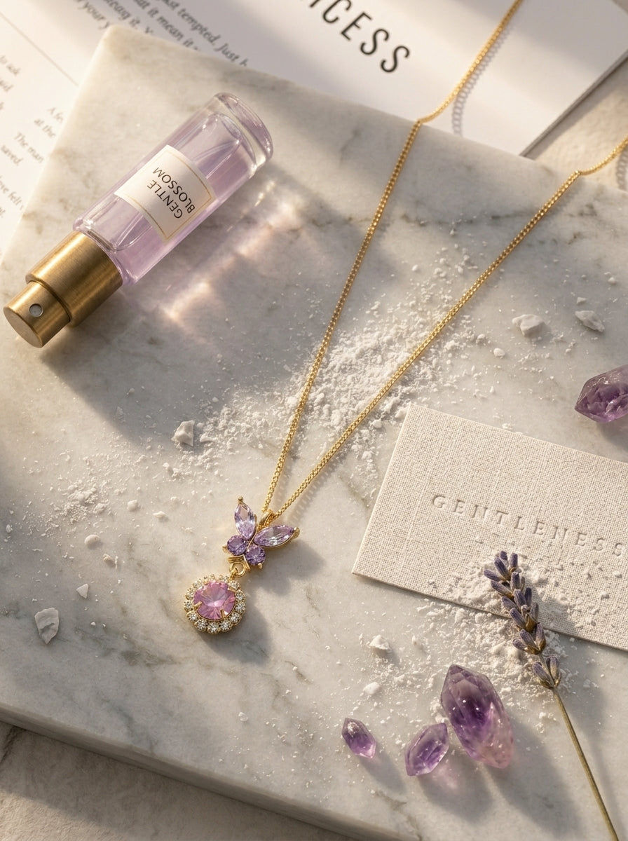 Purple Wings Pendant | Butterfly Design | Diamond Studded