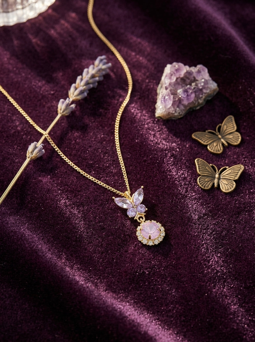 Purple Wings Pendant | Butterfly Design | Diamond Studded