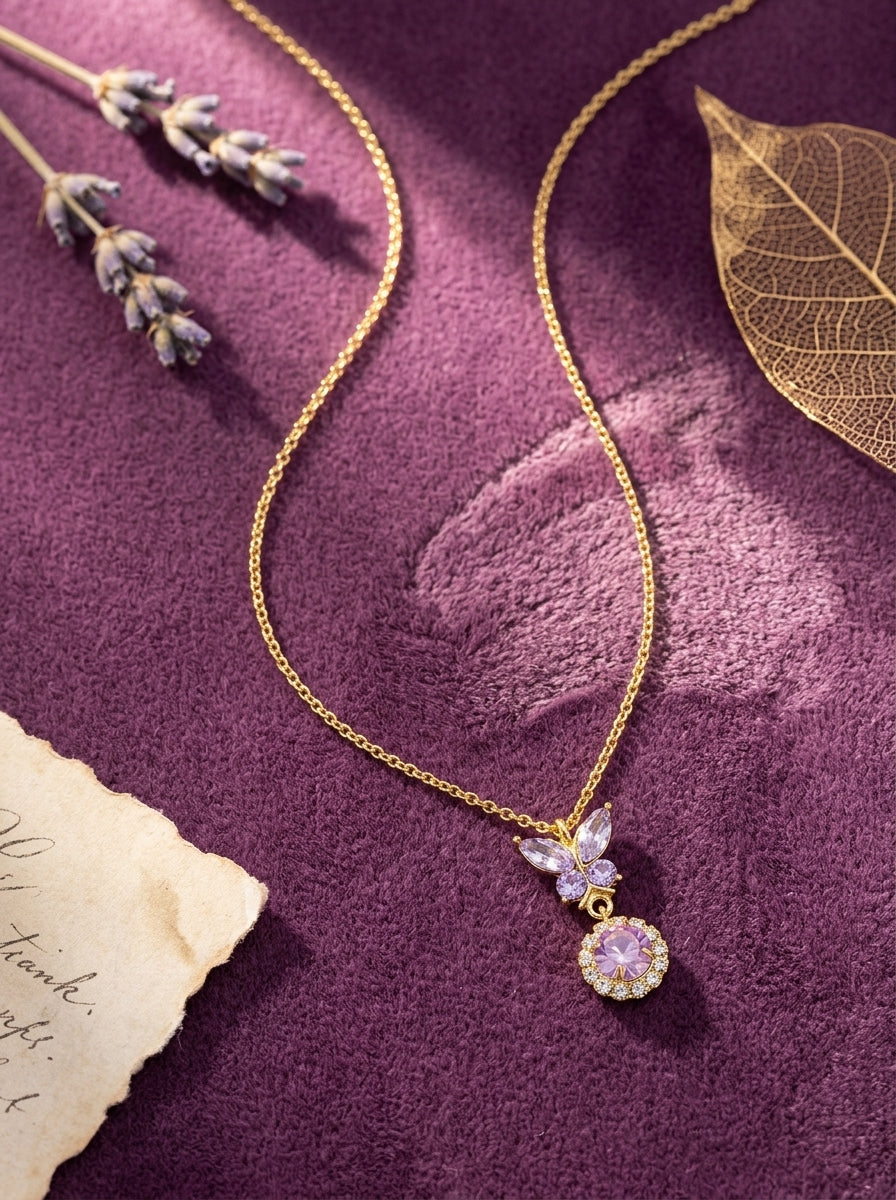 Purple Wings Pendant | Butterfly Design | Diamond Studded