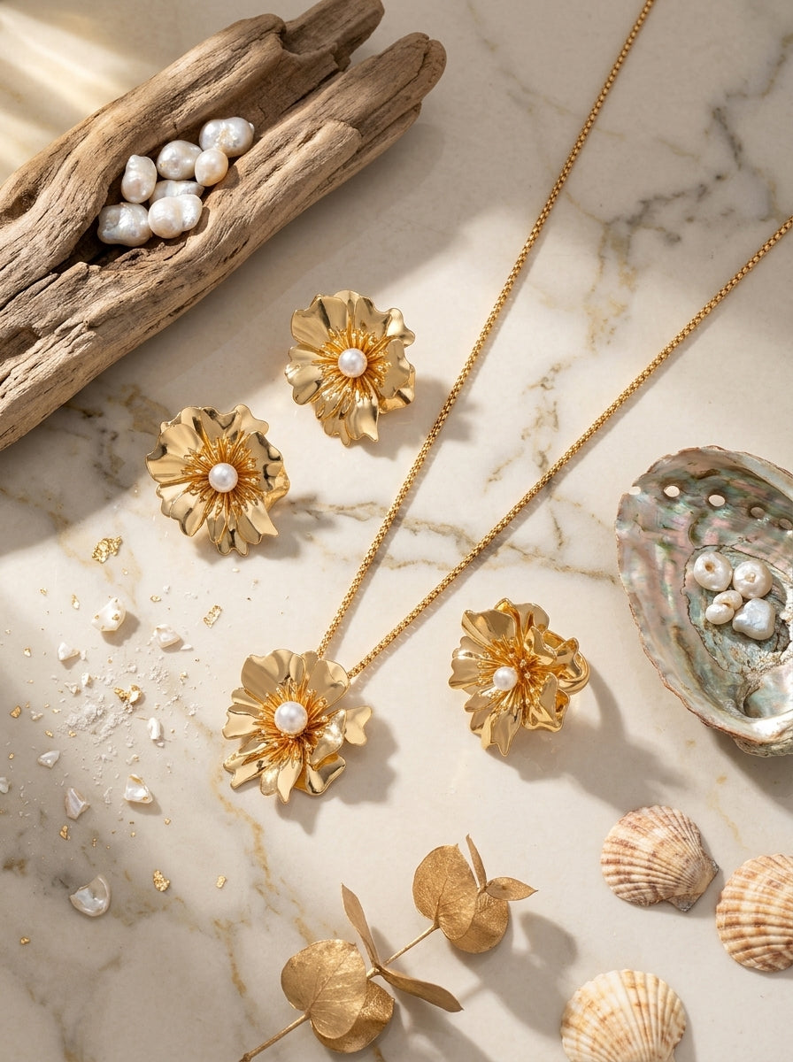 Blooming Beauty Complete Set | Earrings, Ring & Pendant | Gold Plated