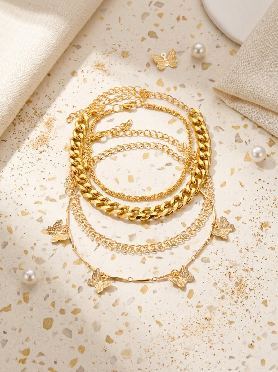 Layered Luxury Bracelet Set | Multi-Strand | Adjustable Gold Plated