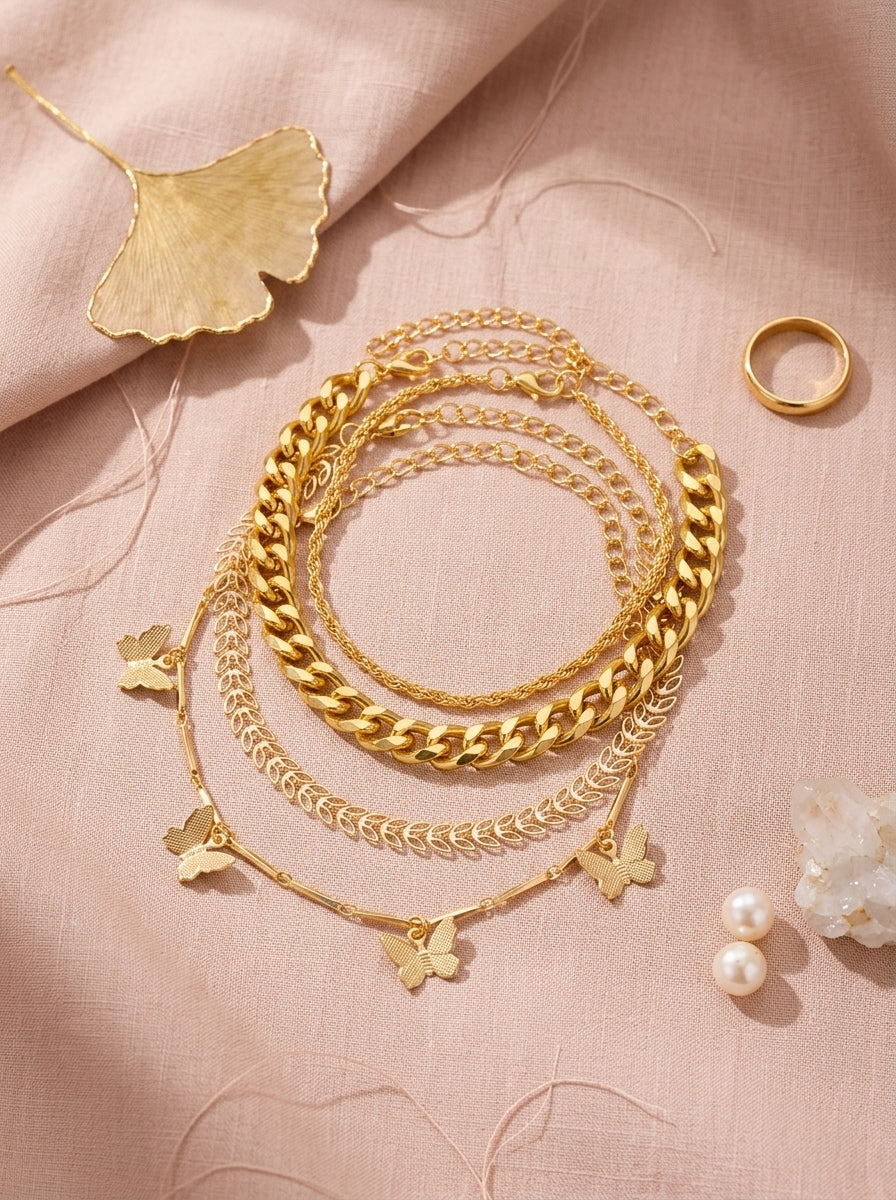 Layered Luxury Bracelet Set | Multi-Strand | Adjustable Gold Plated