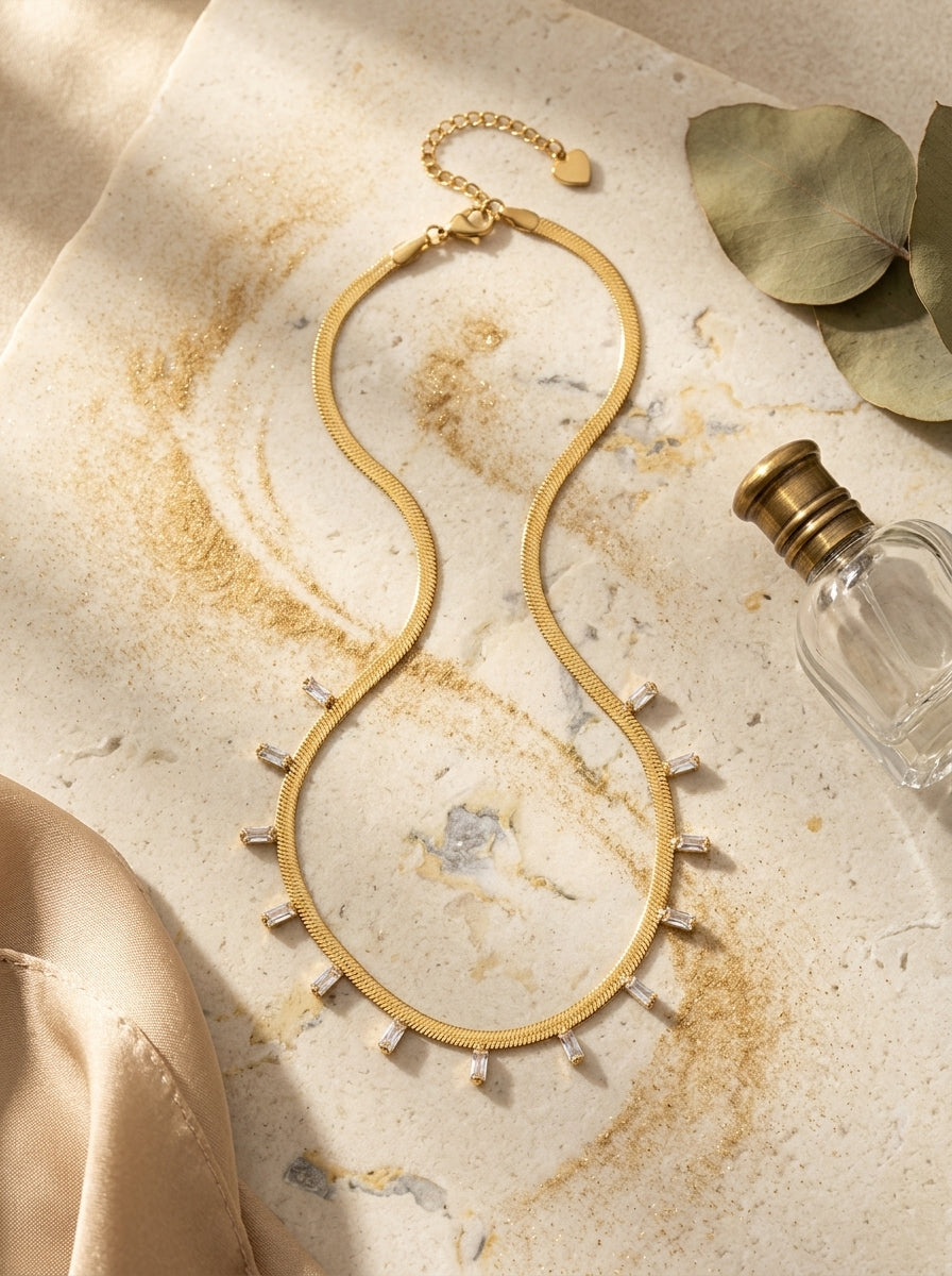 Golden Serpent Chain Necklace | Stone Studded | Anti-Tarnish Steel