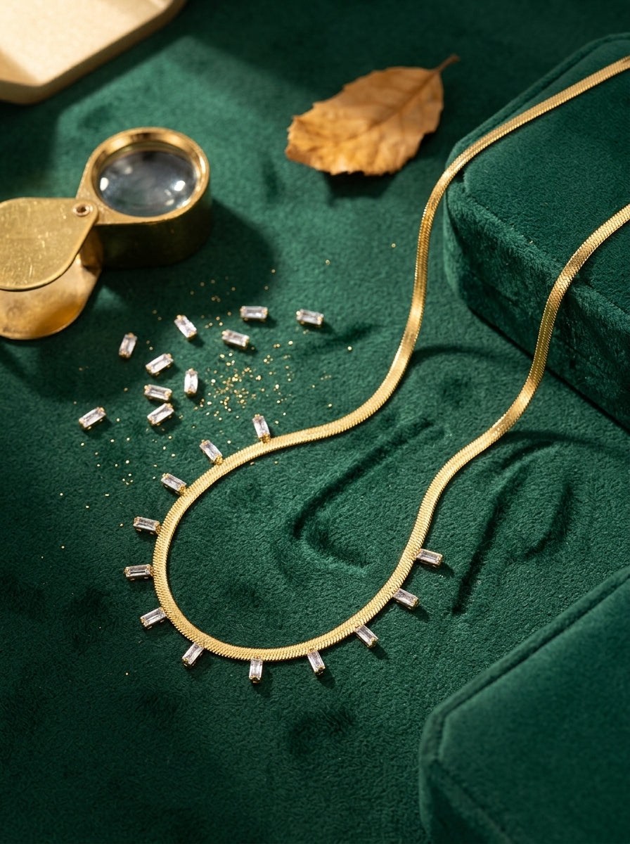 Golden Serpent Chain Necklace | Stone Studded | Anti-Tarnish Steel