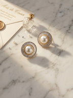 Luminous Pearl & Diamond Studs | Gold Plated