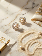 Luminous Pearl & Diamond Studs | Gold Plated