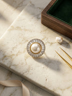 Luminous Pearl & Diamond Studs | Gold Plated